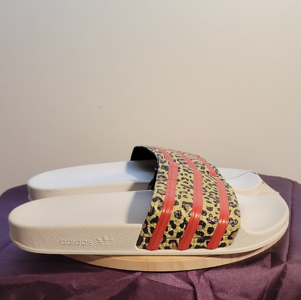 Adidas Animal Print Slides with Red Accents